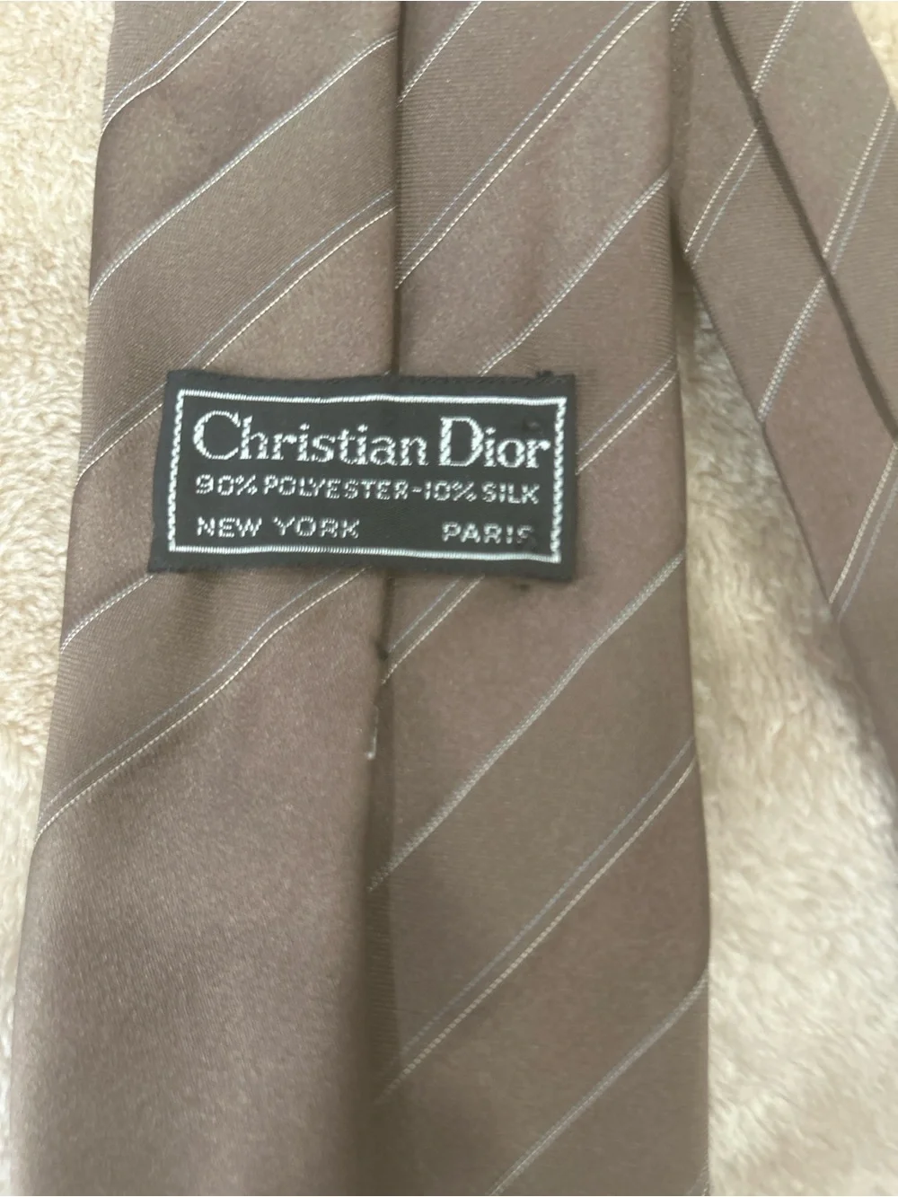 Christian Dior Vintage Striped Tie Brown Silver Logo Quiet Luxury Necktie dad